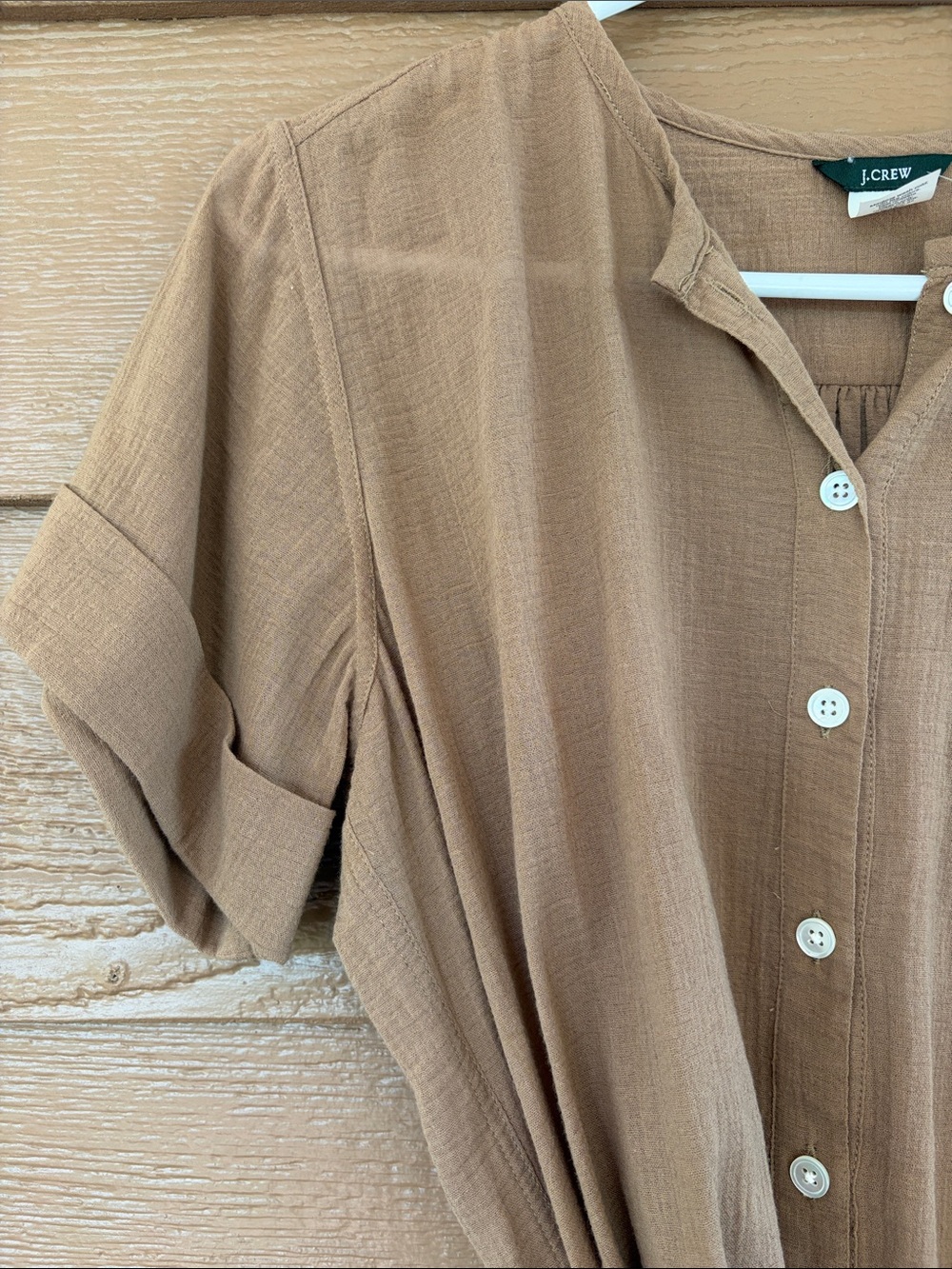 J. Crew NWT 100% Cotton Button-Front Shirt Dress in Camel Brown -Sz M - Picture 4 of 8